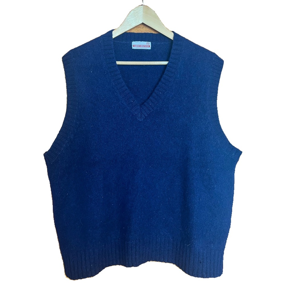 Vintage 100% Pure Wool Navy Blue Oversized Sweater Vest XL